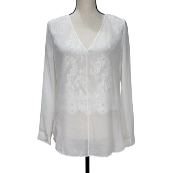 Robert Rodriguez Tops - Robert Rodriguez 100% Silk Lace Detail Sheer Tunic Romantic Blouse White V-Neck